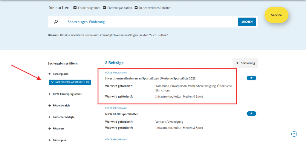 foerderdatenbank_Filterergebnis_Sportverein in NRW