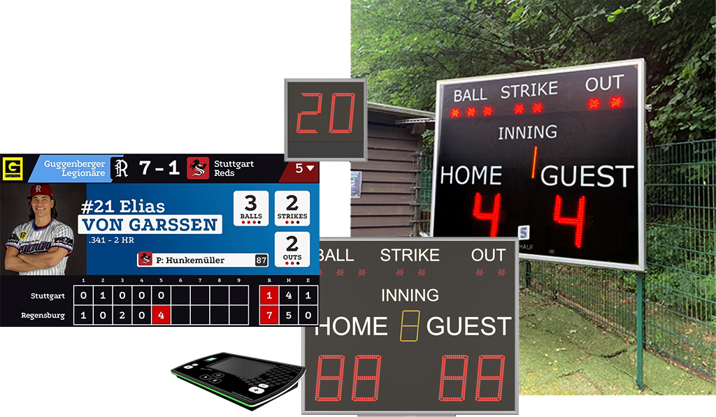 Baseball-Anzeigesystem-Schauf-Videowall-Scoreboard-Bedienpult-pitch-clock